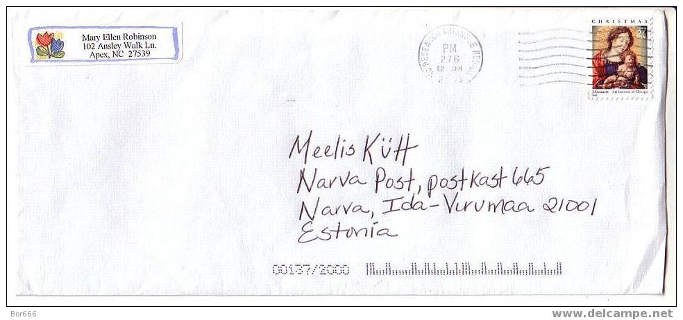 POSTAL COVER USA ( No Resarch Triangel Region ) - ESTONIA 2006 - Christmas - Storia Postale