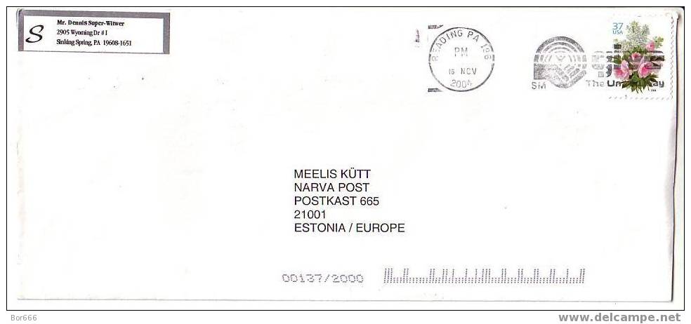 POSTAL COVER USA ( Reading ) - ESTONIA 2004 - Flowers - Brieven En Documenten