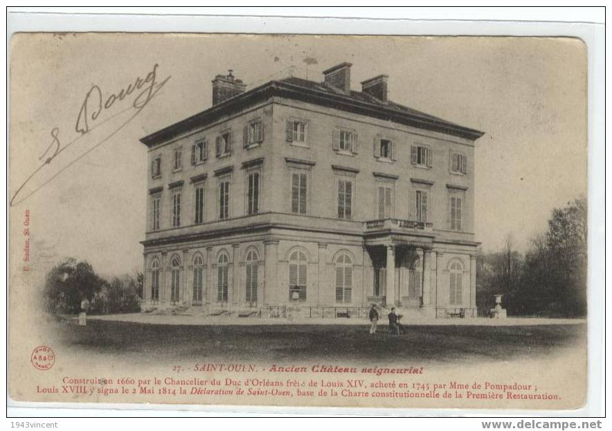 C 469 - SAINT OUEN - Ancien Chateau Seigneurial - Belle CPA écrite Et Animée 1908 - écrit En Rouge - Saint Ouen