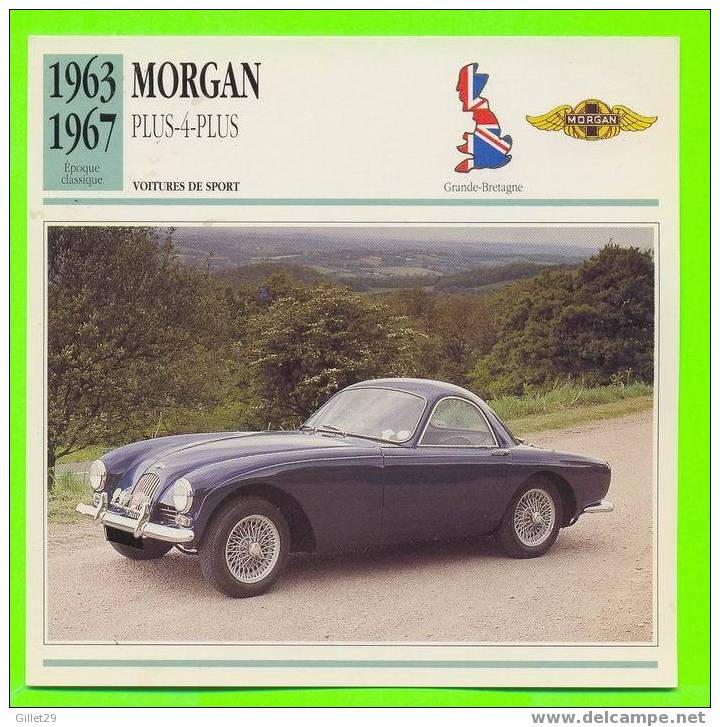 MORGAN, 1963 PLUS-4-PLUS - FICHE COMPLÈTE DE LA VOITURE À L´ENDOS DE LA CARTE - - Cars