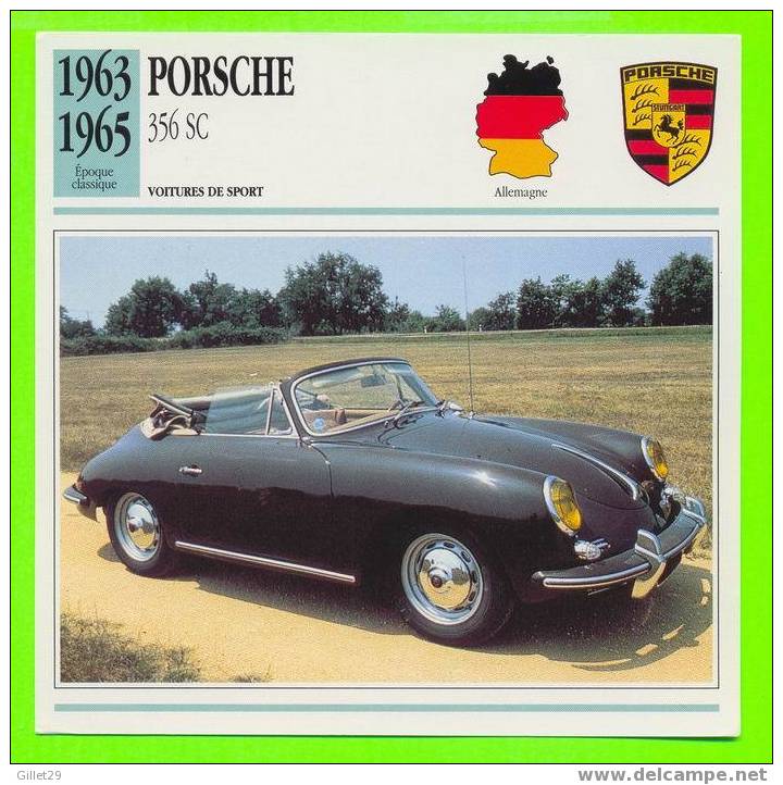 PORSCHE, 1963 356 SC - FICHE COMPLÈTE DE LA VOITURE À L´ENDOS DE LA CARTE - - Voitures