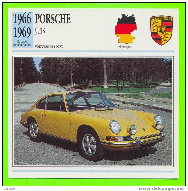 PORSCHE,1966 911S 2 LITRES - FICHE COMPLÈTE DE LA VOITURE À L´ENDOS DE LA CARTE - - Voitures