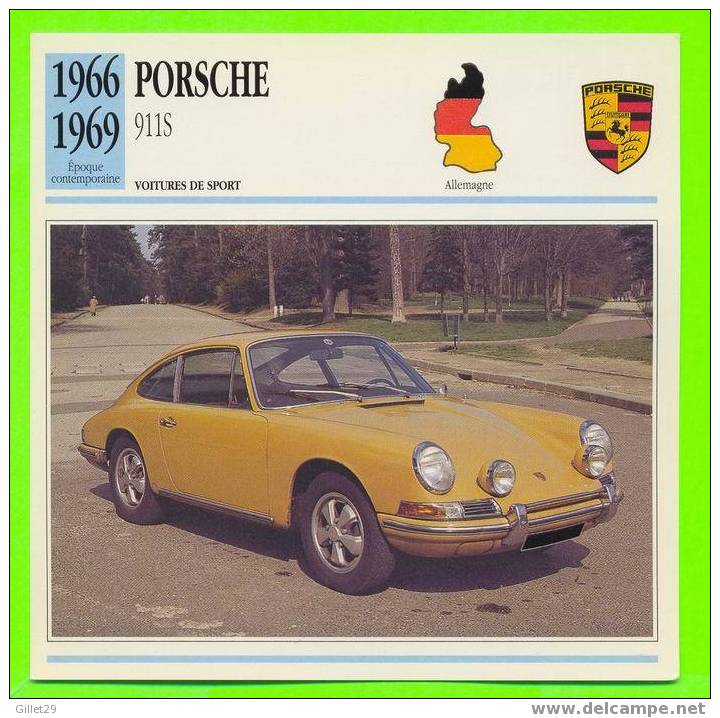 PORSCHE,1966 - 911S 2 LITRES - FICHE COMPLÈTE DE LA VOITURE À L´ENDOS DE LA CARTE - - Voitures