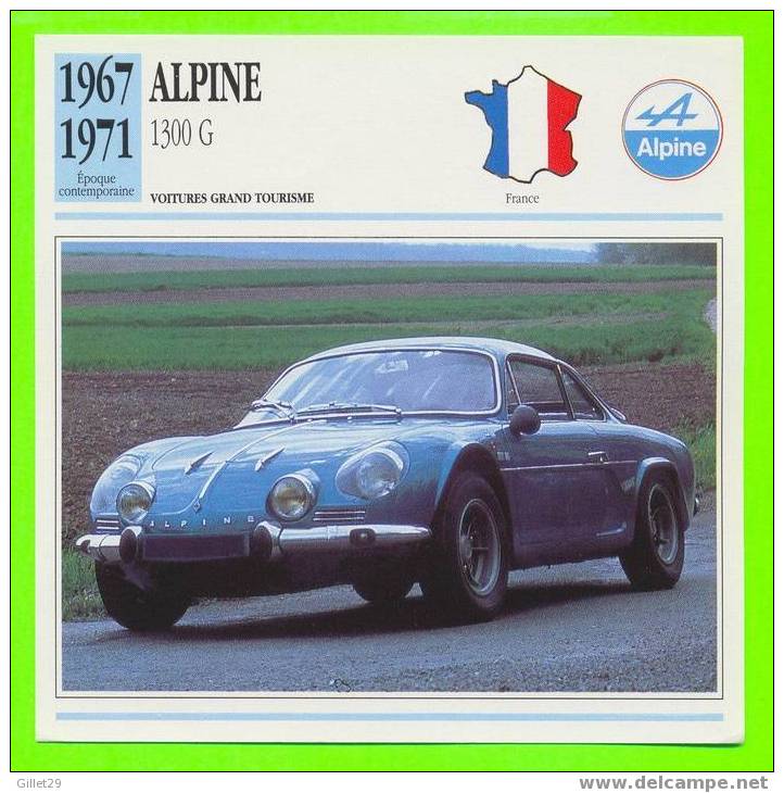 ALPINE 1967 - 1300 G - FICHE COMPLÈTE DE LA VOITURE À L´ENDOS DE LA CARTE - - Cars