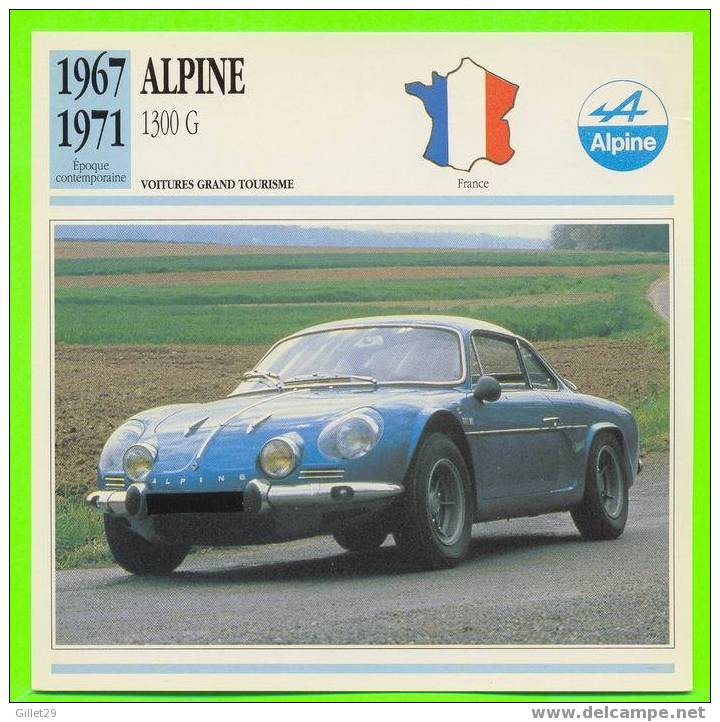 ALPINE 1967 1300 G - FICHE COMPLÈTE DE LA VOITURE À L´ENDOS DE LA CARTE - - Autos