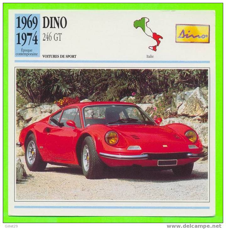 DINO,1969 - 246 GT - FICHE COMPLÈTE DE LA VOITURE À L´ENDOS DE LA CARTE - - Cars