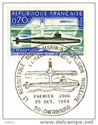 France :  FDC.  Sous Marin, Exploration, Le Redoutable, Marine, Guerre, Propulsion Nucléaire, Atomique, Lanceur Engins - Submarines