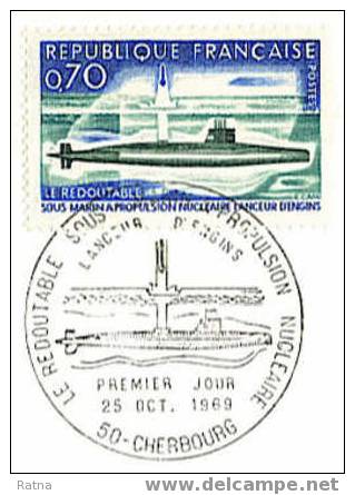 France :  FDC Sous Marin, Exploration, Le Redoutable, Marine, Guerre, Propulsion Nucléaire, Atomique, Lanceur Engins - Sous-marins