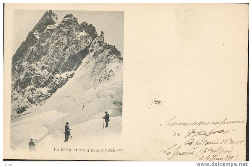 Cordée Sur Le Glacier De La Meije En Juin 1901, Envoi Du Capitaine Du 30e B C A De La Grave - Mountaineering, Alpinism