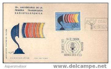 50 AÑOS DE LA PRIMERA TRANSMISION RADIOTELEFONICA ARGENTINA ENVELOPE FDC 1970 PHONE RADIO RADIO HAM TELEPHONE TELEPHONIE - Telecom