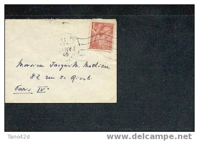 REF LBR 9 - IRIS 1.50fr SUR ENVELOPPE FORMAT CARTE VISITE DE(??) A PARIS 11/1/1945 - 1939-44 Iris