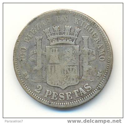 ESPAGNE   2  PESETAS  1870  ARGENT - First Minting