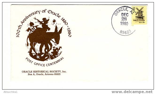 MARCOPHILIE LETTRE DE 100TH ANNIVERSARY OF ORACLE 1880/1980 POST OFFICE CENTENNIAL ORACLE HISTORICAL  SOCIETY - Schmuck-FDC