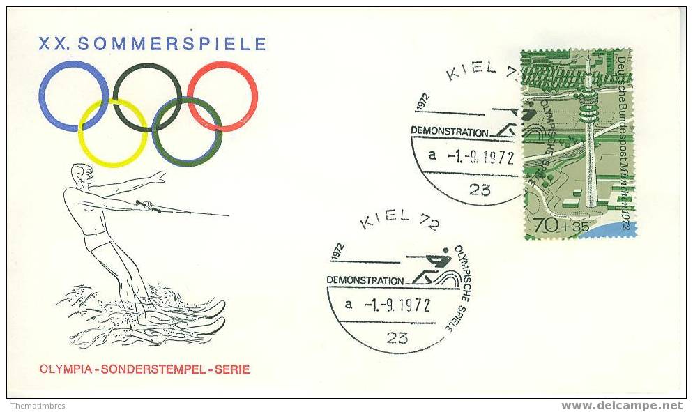 C1731 Ski Nautique Allemagne 1972 Cachet Illustre Jeux Olympiques De Munich - Sci Nautico