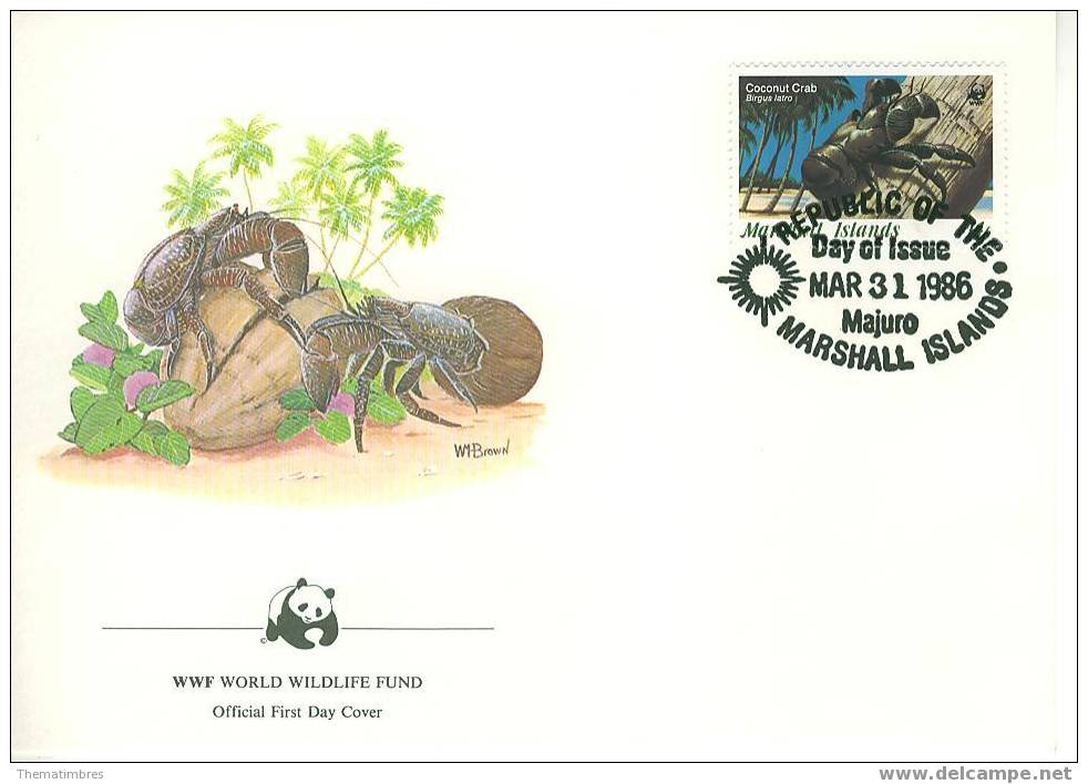 W0572 Crabe Des Cocotiers Birgus Latro Iles Marshall 1986 FDC Premier Jour WWF - Schalentiere