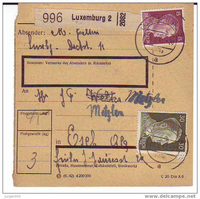 Pakketkaart Van Luxemburg 2 Naar Esch Sur Alzette - 1940-1944 Duitse Bezetting