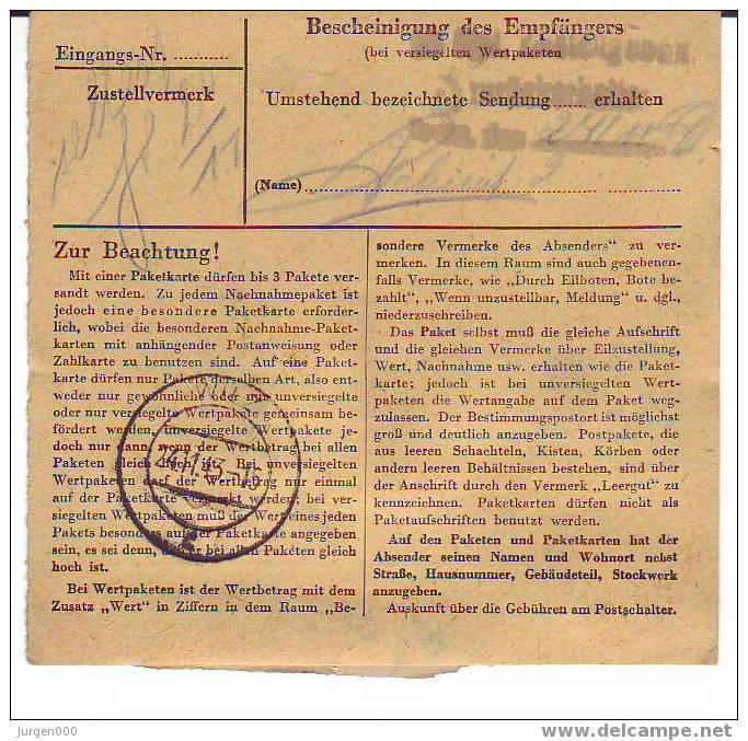 Pakketkaart Van Luxemburg 1 Naar Wilz - 1940-1944 Occupation Allemande