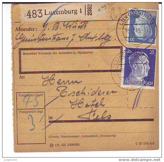 Pakketkaart Van Luxemburg 1 Naar Pels (B003) - 1940-1944 Occupation Allemande