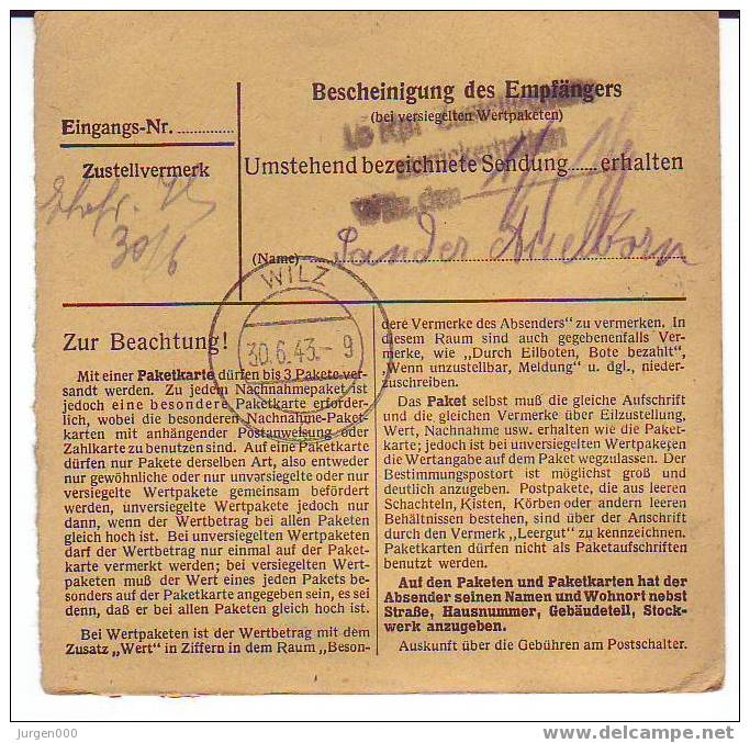 Pakketkaart Van Differdingen Naar Wilz (B003) - 1940-1944 Duitse Bezetting
