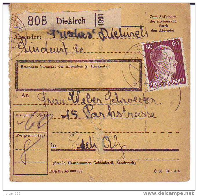 Pakketkaart Van Diekich Naar Esch (Alzig) (B003) - 1940-1944 German Occupation