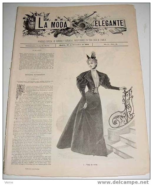 ANTIGUA REVISTA ORIGINAL DE MODA - SIGLO XIX - LA MODA ELEGANTE - 1893 - LLENA DE GRABADOS CON ANTIGUOS VESTIDOS - Muy I - Patterns