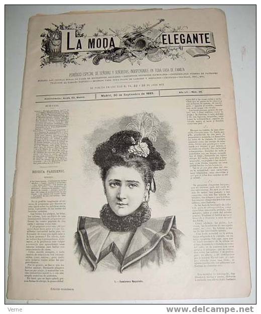 ANTIGUA REVISTA ORIGINAL DE MODA - SIGLO XIX - LA MODA ELEGANTE - 1893 - LLENA DE GRABADOS CON ANTIGUOS VESTIDOS - Muy I - Schnittmuster