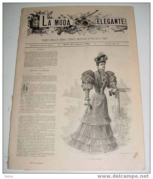 ANTIGUA REVISTA ORIGINAL DE MODA - SIGLO XIX - LA MODA ELEGANTE - 1893 - LLENA DE GRABADOS CON ANTIGUOS VESTIDOS - Muy I - Cartamodelli