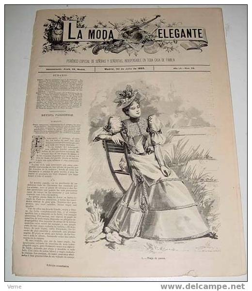 ANTIGUA REVISTA ORIGINAL DE MODA - SIGLO XIX - LA MODA ELEGANTE - 1893 - LLENA DE GRABADOS CON ANTIGUOS VESTIDOS - Muy I - Cartamodelli