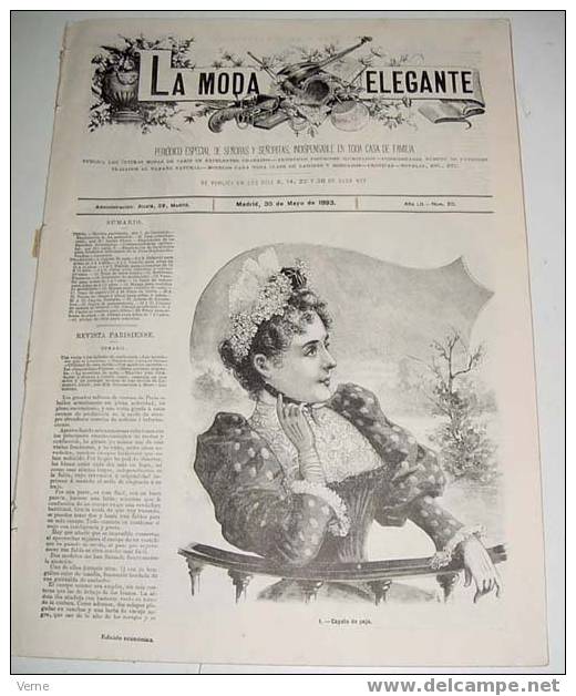 ANTIGUA REVISTA ORIGINAL DE MODA - SIGLO XIX - LA MODA ELEGANTE - 1893 - LLENA DE GRABADOS CON ANTIGUOS VESTIDOS - Muy I - Patrones