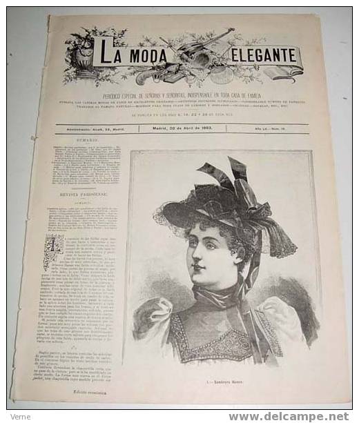 ANTIGUA REVISTA ORIGINAL DE MODA - SIGLO XIX - LA MODA ELEGANTE - 1893 - LLENA DE GRABADOS CON ANTIGUOS VESTIDOS - Muy I - Cartamodelli