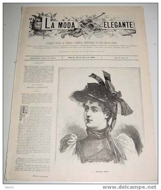 ANTIGUA REVISTA ORIGINAL DE MODA - SIGLO XIX - LA MODA ELEGANTE - 1893 - LLENA DE GRABADOS CON ANTIGUOS VESTIDOS - Muy I - Patrones