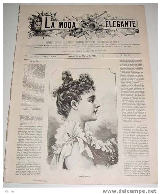 ANTIGUA REVISTA ORIGINAL DE MODA - SIGLO XIX - LA MODA ELEGANTE - 1893 - LLENA DE GRABADOS CON ANTIGUOS VESTIDOS - Muy I - Patrones