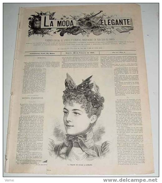 ANTIGUA REVISTA ORIGINAL DE MODA - SIGLO XIX - LA MODA ELEGANTE - 1893 - LLENA DE GRABADOS CON ANTIGUOS VESTIDOS - Muy I - Patrons