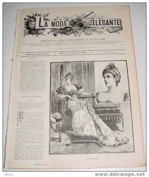 ANTIGUA REVISTA ORIGINAL DE MODA - SIGLO XIX - LA MODA ELEGANTE - 1893 - LLENA DE GRABADOS CON ANTIGUOS VESTIDOS - Muy I - Patrones