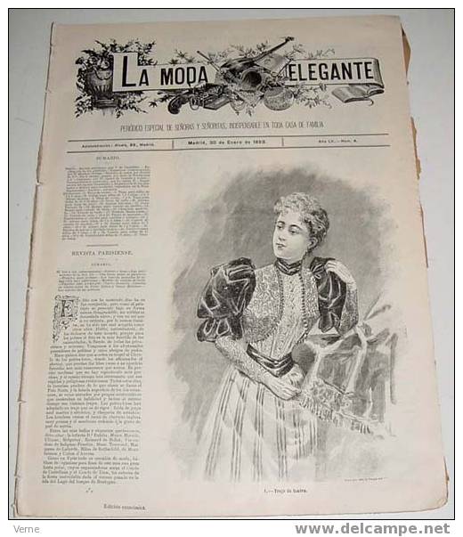 ANTIGUA REVISTA ORIGINAL DE MODA - SIGLO XIX - LA MODA ELEGANTE - 1893 - LLENA DE GRABADOS CON ANTIGUOS VESTIDOS - Muy I - Patrons