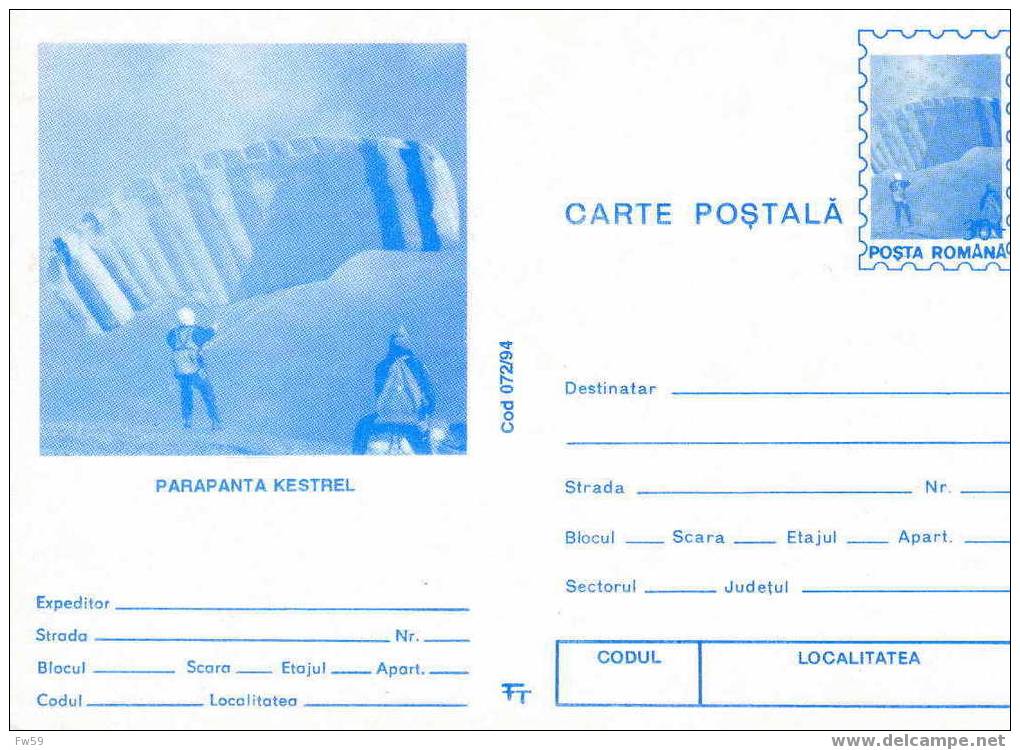 PARACHUTISME  ENTIER POSTAL ROUMANIE PARAPENTE ET PARACHUTISME DOCUMENT DIFFERENT - Fallschirmspringen