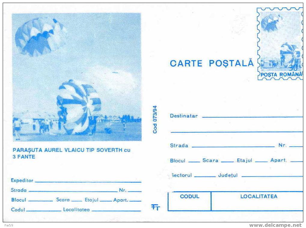 PARACHUTISME  ENTIER POSTAL ROUMANIE PARAPENTE ET PARACHUTISME DOCUMENT DIFFERENT - Parachutisme