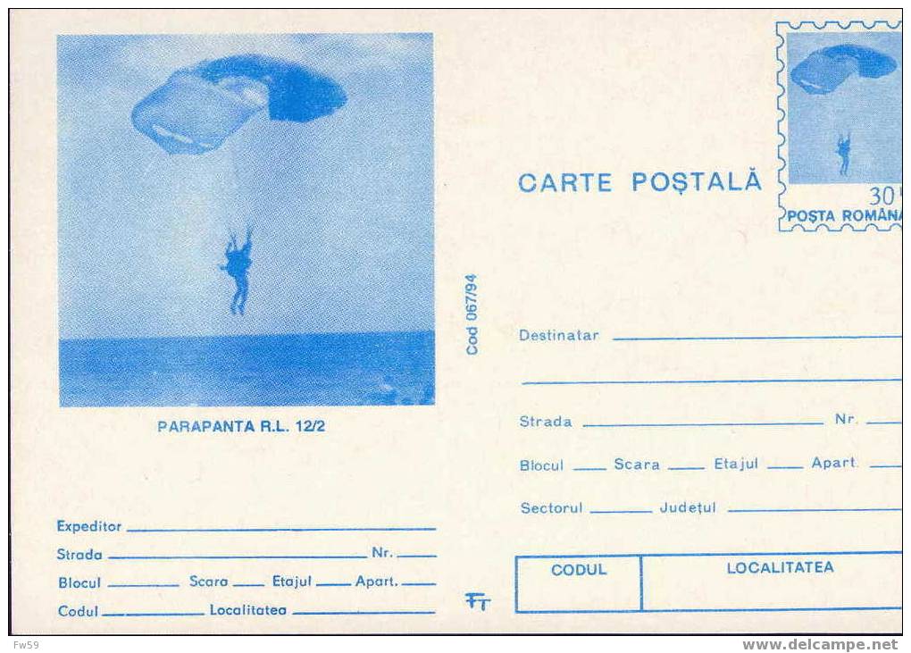 PARACHUTISME  ENTIER POSTAL ROUMANIE PARAPENTE ET PARACHUTISME DOCUMENT DIFFERENT - Parachutting