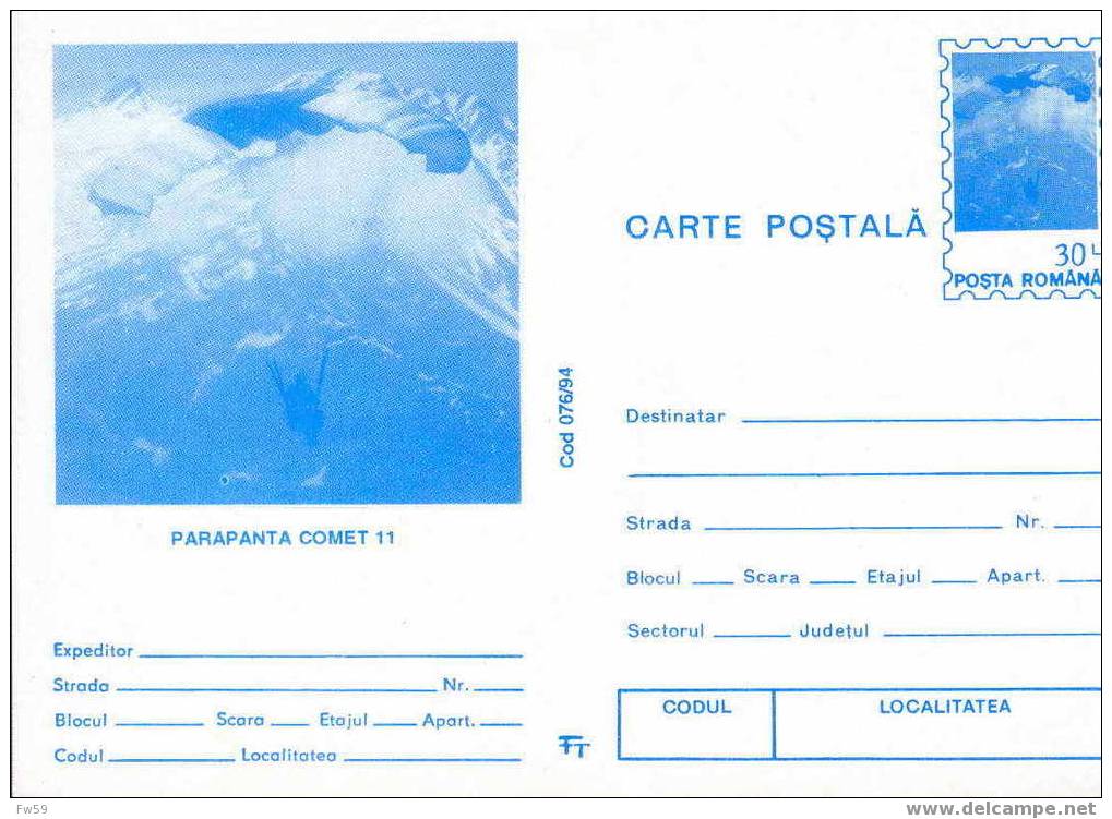 PARACHUTISME  ENTIER POSTAL ROUMANIE PARAPENTE ET PARACHUTISME DOCUMENT DIFFERENT - Parachutisme