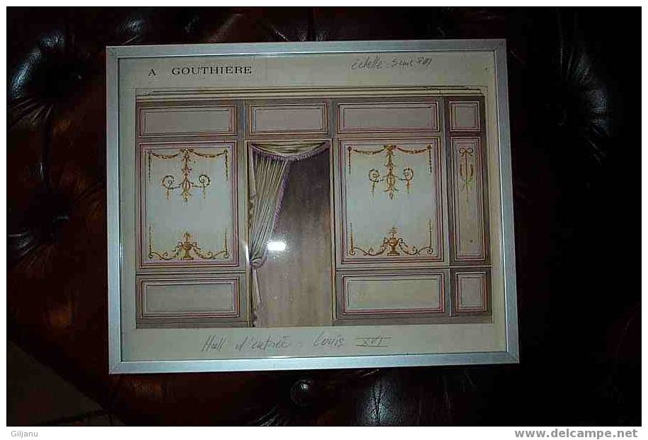 BELLE PERSPECTIVE AQUARELLEE  A GOUTHIERE HALL D ENTREE LOUIS XVI - Watercolours