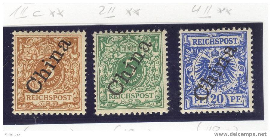 GERMANY P.O. IN CHINA 3 STAMPS PERFECT NEVER HINGED 1898 **! - Chine (bureaux)