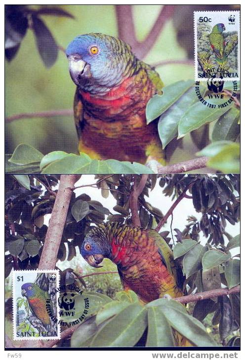 WWF OISEAUX PERROQUETS DE SAINTE LUCIE  4 CARTES MAXIMUM DIFFERENTES DE SAINTE LUCIE 1987 - Perroquets & Tropicaux