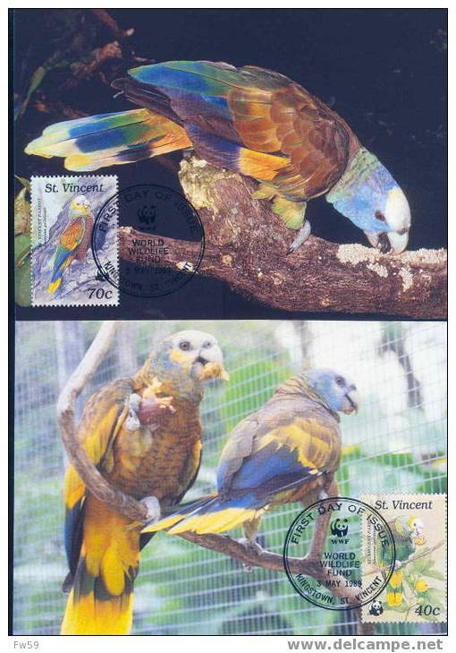 WWF OISEAUX PERROQUETS DE SAINTE VINCENT  4 CARTES MAXIMUM DIFFERENTES DE SAINTE VINCENT  1989 - Perroquets & Tropicaux