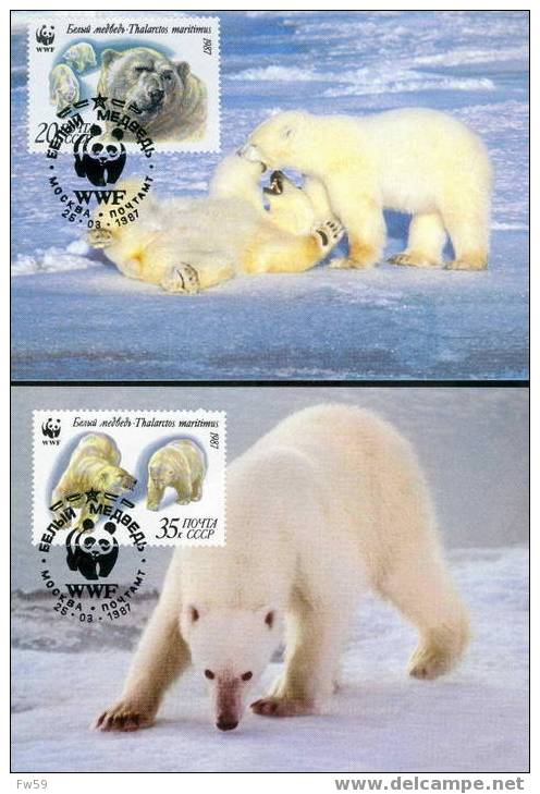 WWF OURS BLANCS 4 CARTES MAXIMUMS DIFFERENTES  DE URSS 1987 - Ours