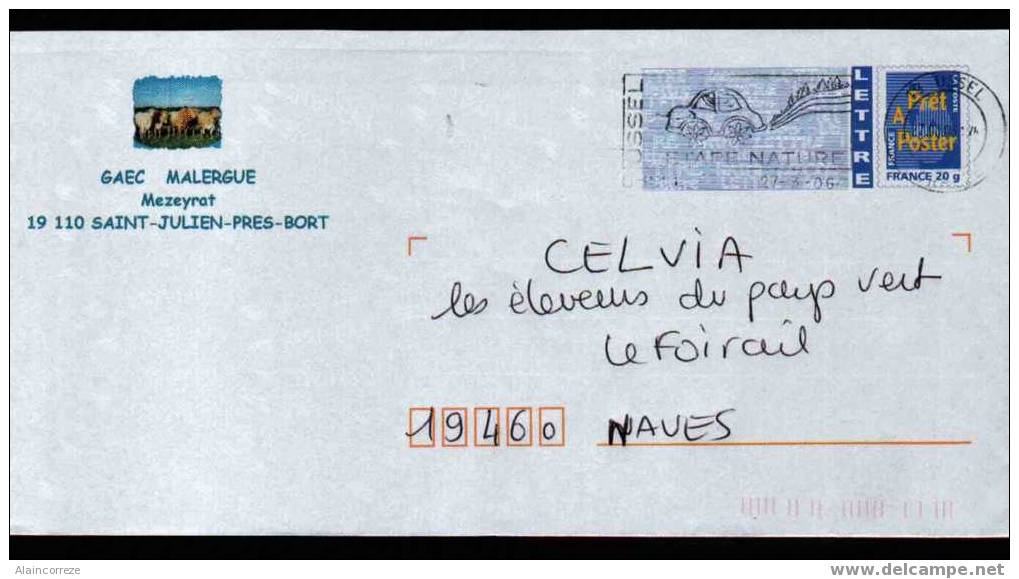 Entier Postal Repiqué Corrèze St Julien Pres Bort Troupeau De Vaches. Thème: Agriculture élevage - PAP: Privé-bijwerking