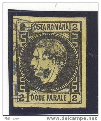 ROMANIA, 2 PARALE 1866 F/VFU STAMP, SIGNED MIRO! - 1858-1880 Moldavië & Prinsdom
