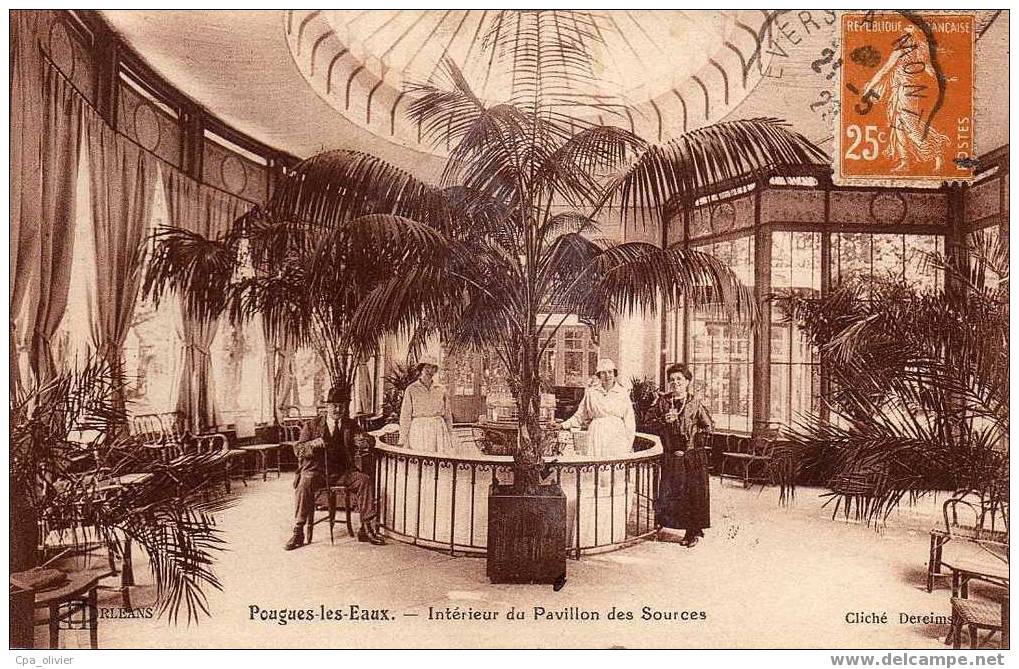 58 POUGUES LES EAUX Pavillon Des Sources, Intérieur, Animée, Beau Plan, Ed LLO, 1923 - Pougues Les Eaux