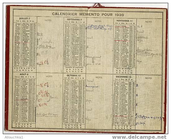 CALENDRIER MEMENTO  GRAND FORMAT DE 1939 "A SERVI " "RARE & "TRES  DIFFICILE A TROUVER"ANOTATIONS HISTORIQUES - Grand Format : 1921-40