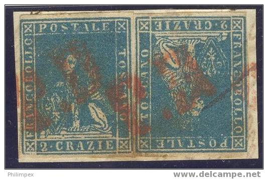 ITALY, TOSCANA, TWO 2 CRAZIE -STAMPS USED ON PIECE - Toskana