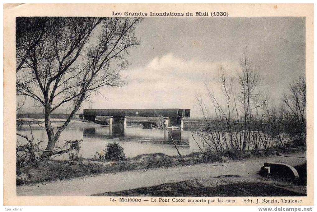 82 MOISSAC Inondations 1930, Pont Cacor, Chemin De Fer, Ligne Bordeaux Cette, Ed Bouzin 14, 193? - Moissac